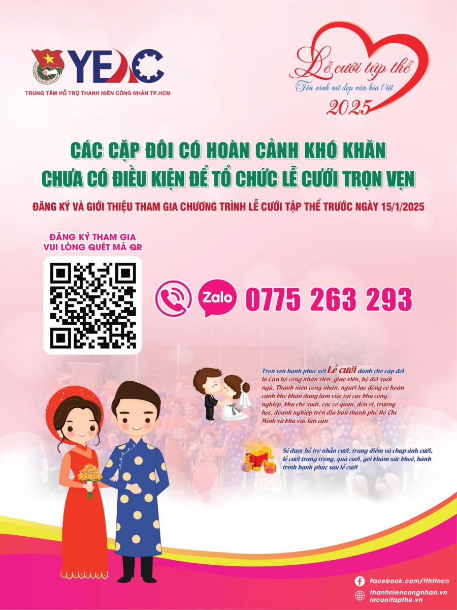 LỄ CƯỚI TẬP THỂ 2025 – CHÀO MỪNG 50 NĂM NGÀY GIẢI PHÓNG MIỀN NAM, THỐNG NHẤT ĐẤT NƯỚC (30/4/1975 - 3